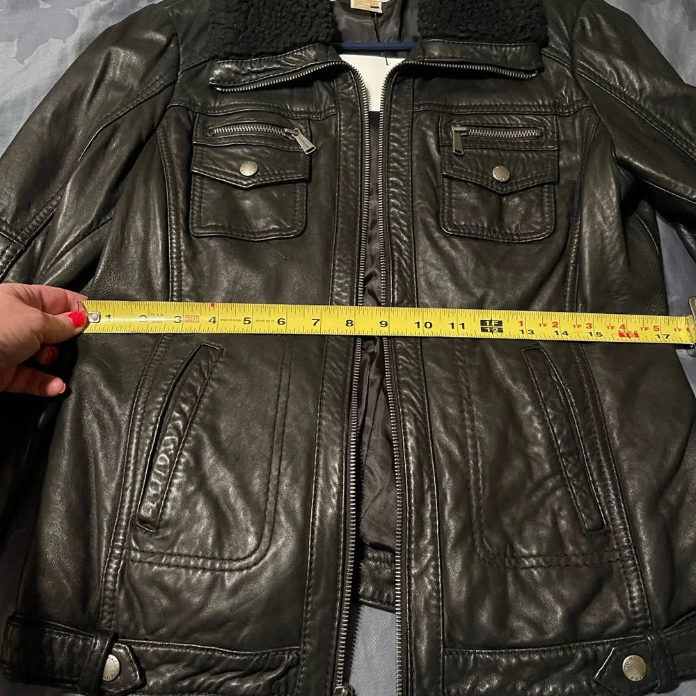 Michael Kors 100 % Leather Biker Jacket Size Medium. 19” p to p